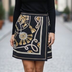 Caché Nautical Baroque Rope Tassel Faux Wrap Mini Skirt - Size 4 EUC